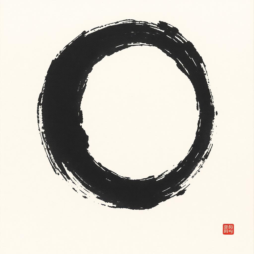 Enso ink circle brushed on washi paper