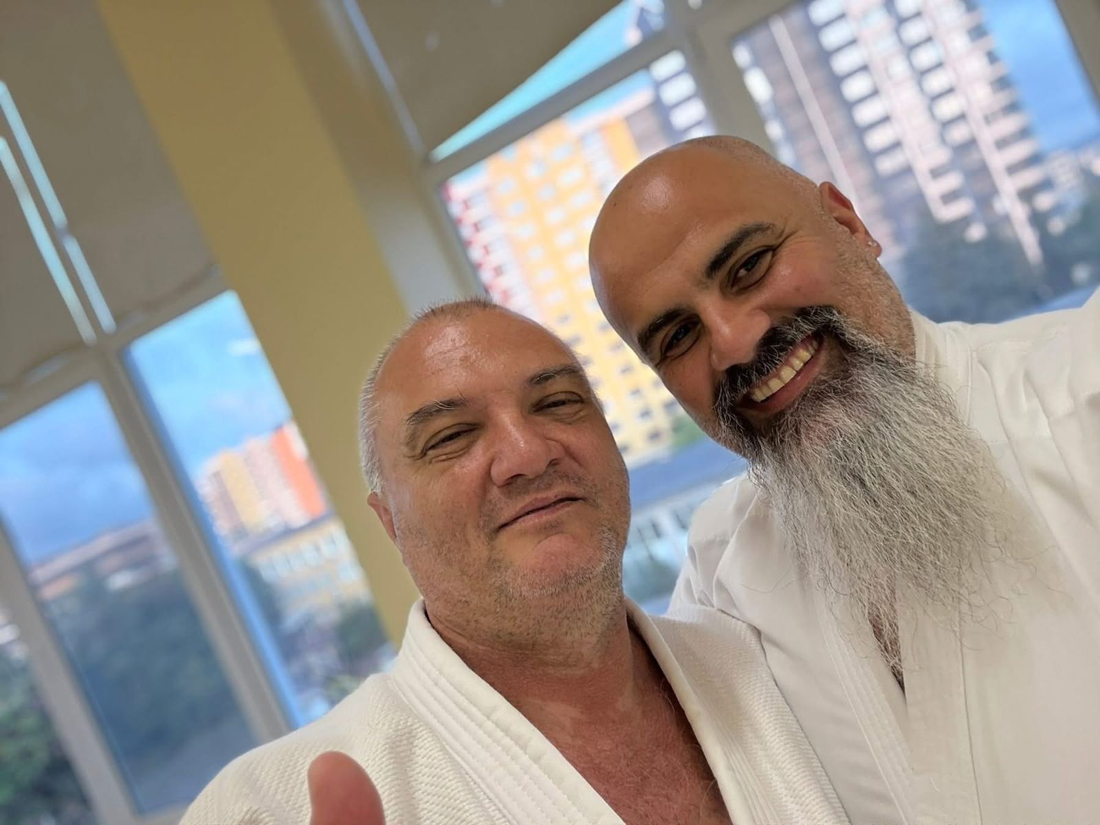 Sensei Elie Beam with a senior teacher after practice